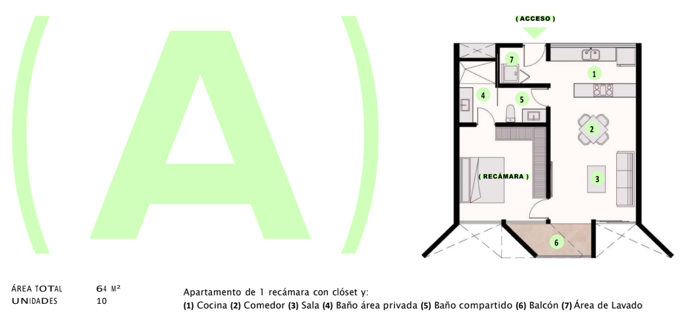 Departamento 1 Recamara en Mérida Yucatán